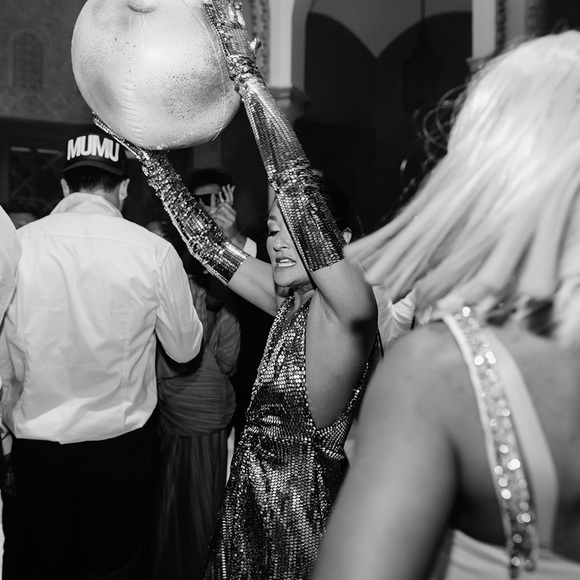 Custom embellished silver gown with gloves. Wore it for my after party. - Picture 2 of 4